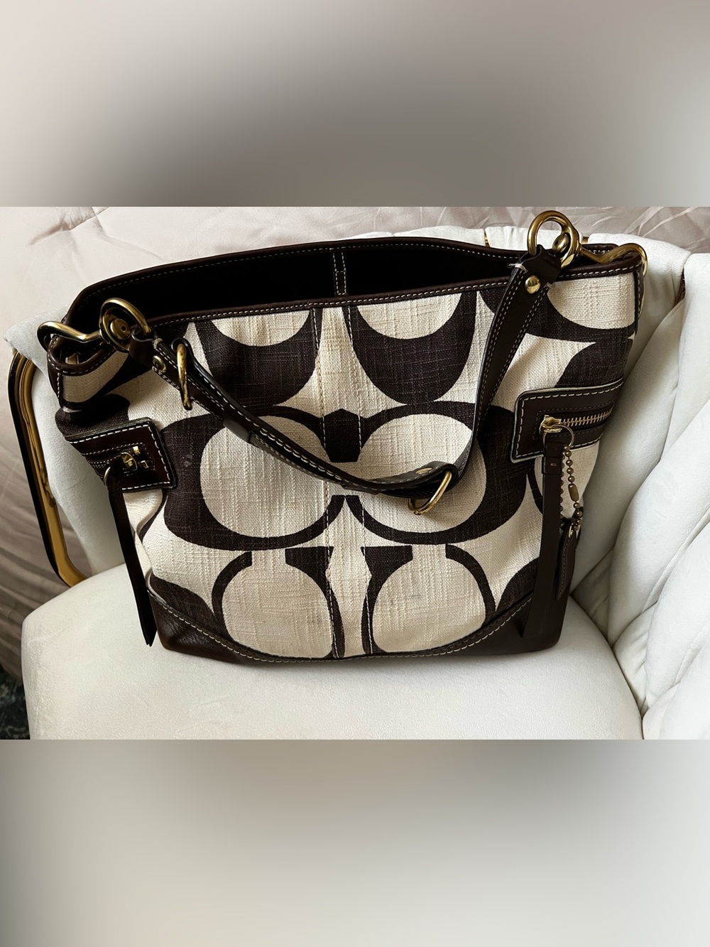 Vintage Coach Signature Legacy / Carly Bag in Brown & Cream